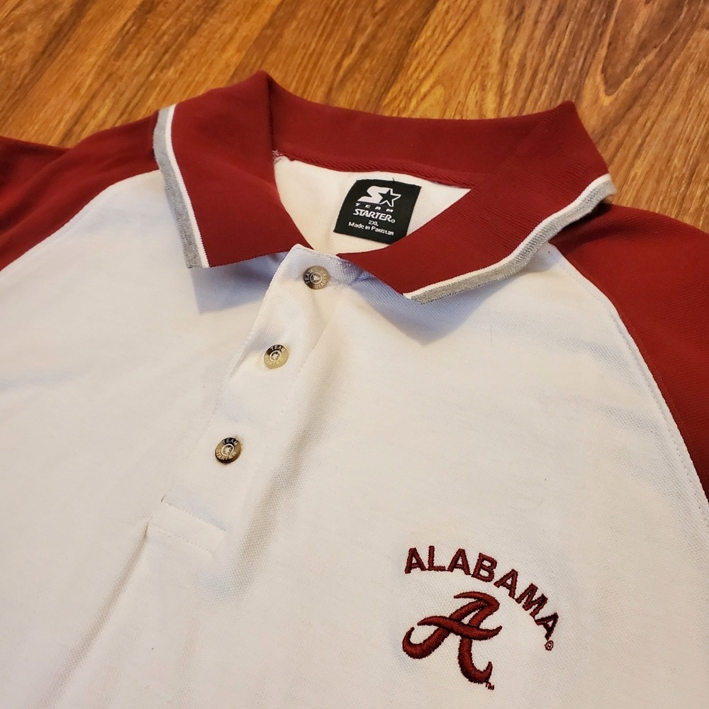 Vintage Alabama Crimson Tide Polo Shirt Men 2XL White Crimson Starter New